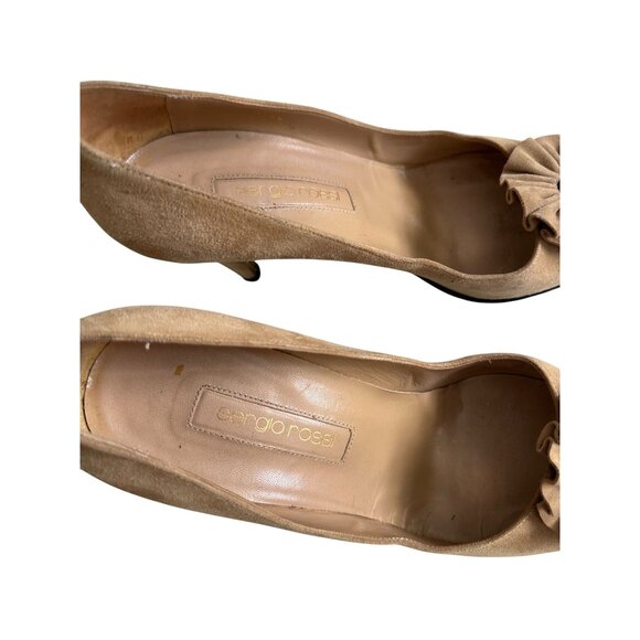 SERGIO ROSSI Tan Suede Florette Heels Size 40 / US 10 - Picture 5 of 9